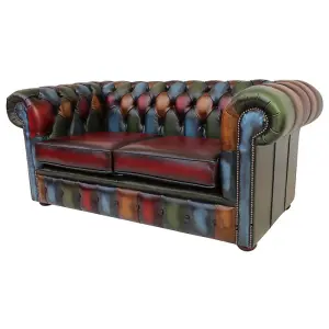 Chesterfield 2 Seater Patchwork Antique Leather Sofa Settee Bespoke In Classic Style