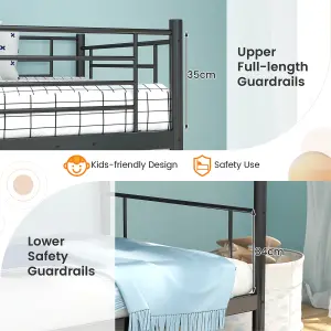 Costway 3FT Metal Bunk Bed Single over Single Loft Bed Frame W/ Ladder Safety Guardrail Black