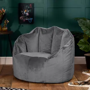 icon Sirena Scallop Chair Bean Bag Charcoal Grey Velvet Bean Bags