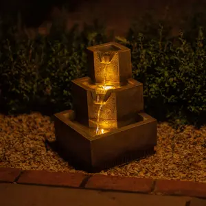 Primrose Solar Tiered Coba Square Cascading Water Feature With Battery Backup and Lights 37cm