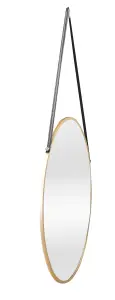 nielsen Amos Round Metal Mirror with Leather Hanging Strap, Gold, 50cm