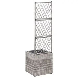 Berkfield Trellis Raised Bed with 1 Pot 30x30x107 cm Poly Rattan Grey