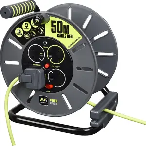 Masterplug 50 Metre Cable Reel - 4 Sockets - On-Off Switch - Thermal Cut-Out Protection - 1 Year Warranty