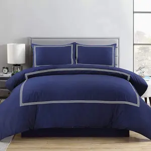 My Home Store Junco Microfiber 3 Piece Luxury Bratta Stitch Duvet Cover Sets With Pillowcase Navy Blue/White / Kingsize - 2 Standard Pillowcases