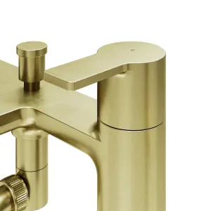 GoodHome Akita Satin Brass effect Deck-mounted Bath mixer tap with shower kit