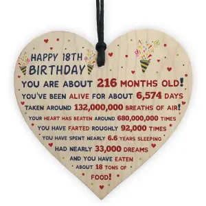 Red Ocean 18th Birthday Gift For Daughter Son 18th Birthday Facts Wooden Heart Keepsake Gift