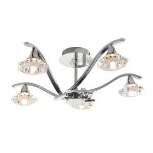 Anson Lighting Rayan Chrome and Clear Crystal 5 Light Semi Flush Ceiling Fitting