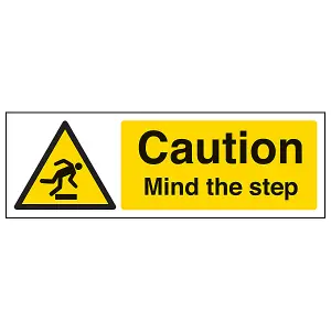 Caution Mind The Step Warning Sign - Rigid Plastic - 300x100mm (x3)