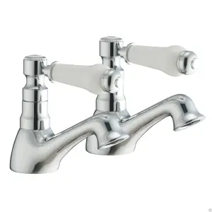 Traditional Ceramic Lever Hot & Cold Basin Sink Taps - Chrome Pair