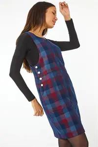 Roman Check Corduroy Pinafore Dress In Navy - Size 14 Female 0273