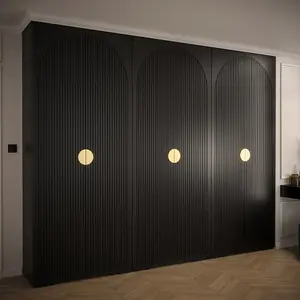 Elegant Black Manhattan I Hinged Door Wardrobe W3000mm H2370mm D470mm - Gold Handles, Customisable Storage