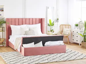 Velvet EU King Size Bed with Storage Bench Pink NOYERS