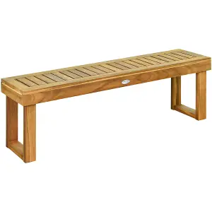 Costway Acacia Wood Patio Bench Outdoor Dining Bench Backless Farmhouse Bench