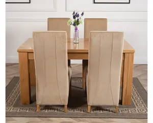 Dakota 152 x 87 cm Chunky Medium Oak Dining Table and 4 Chairs Dining Set with Lola Beige Fabric Chairs