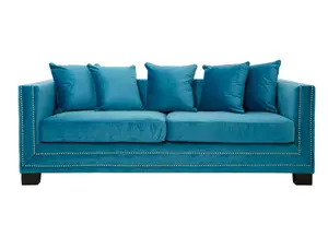 Sofia 3 Seater Cyan Blue Velvet Sofa