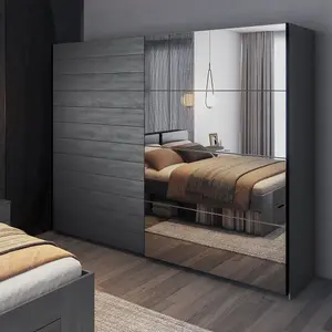 Spacious Galaxy Wardrobe with Sliding Doors in Oak Carbon - Luxurious Storage, H2100mm W2700mm D610mm