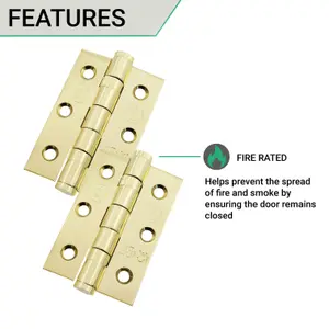 EAI Brass Stainless Ball Bearing Hinges Grade 7 - 76x50x2mm - Square Corners - PVD Brass - Pair Including Screws