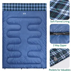 Trail Cotton Double Sleeping Bag Luxury Flannel Lined 3 to 4 Season with Bag