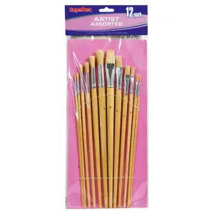 SupaDec Wooden Paint Brush Set (Pack of 12) Yellow (One Size)