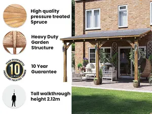 Dunster House Lean To Wooden Gazebo Canopy Kit 4m x 3m Patio Garden Shelter with Roof Shingles Leviathan