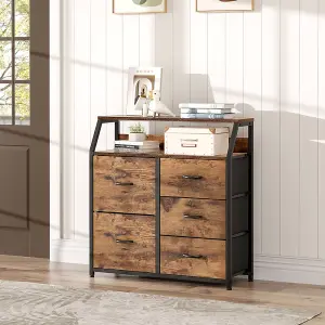 Chest of Drawer Wooden Storage Cabinet with 5 Drawers and Open Shelve