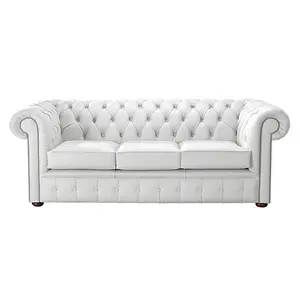 Chesterfield 3 Seater Shelly White Leather Sofa Bespoke In Classic Style