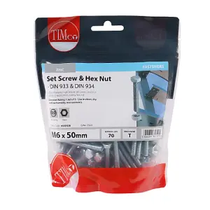 Timco - Set Screws & Hex Nuts - Grade 8.8 - Zinc (Size M6 x 50 - 70 Pieces)