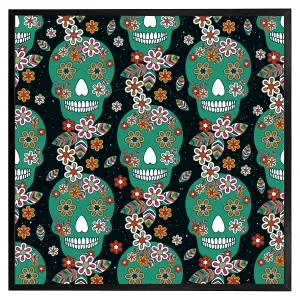 Embroidery colourful simplified ethnic flowers and skull pattern (Picutre Frame) / 12x12" / Oak