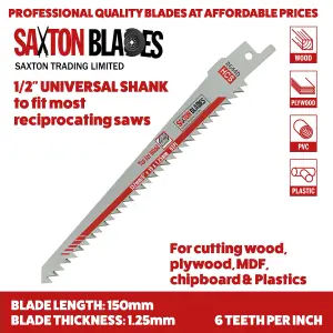 Saxton 150mm Reciprocating Sabre Saw Wood Blades R644D, Pack of 10