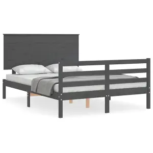 Berkfield Bed Frame with Headboard Grey 140x190 cm Solid Wood