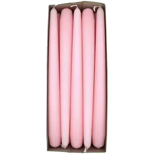 Tapered Dinner Candles, Pack of 10, Unscented, Long Burning Time, 24 cm / 19.45" (Rosy, Matt)