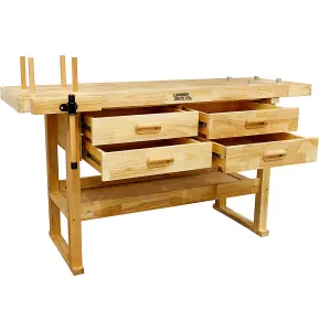 Lumberjack Heavy Duty Solid Wooden Woodworking Work Bench with 4 x Drawers & Vice