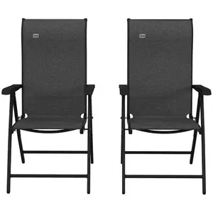 Outsunny Set of 2 Outdoor Rattan Folding Chair Set w/ Adjustable Backrest Grey