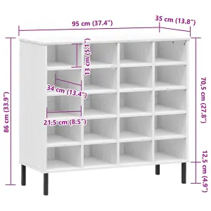 Shoe Rack with Metal Legs White 95x35x86 cm Solid Wood OSLO