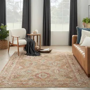 Rust Traditional Bordered Geometric Easy to clean Rug for Dining Room Bed Room and Living Room-282cm X 383cm