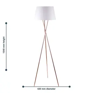 First Choice Lighting Pair Copper Tripod Floor Lamp with White Fabric Shade