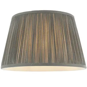 12" Elegant Round Tapered Drum Lamp Shade Charcoal Gathered Pleated Silk Cover