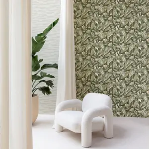 Grandeco Boutique Merida Botanical Leaves Texture Embossed Wallpaper, Green