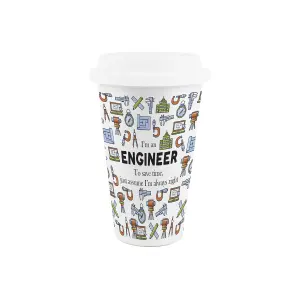 Engineer Ceramic Travel Mug - Novelty Tradies Gifts/New Job Presents - Double-Walled Insulated Hot/Cold Drinks Cup