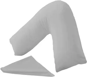 Orthopaedic V-Shaped Pillow Extra Cushioning Support For Head, Neck & Back (Silver, V-Pillow With Cover