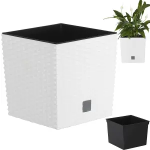 Plant Flower Pot Square Rattan Planter Inner Pot Garden Patio Home Large White 37L