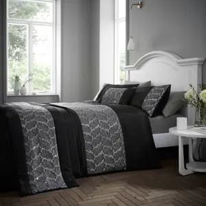 Rouen Geometric Black Double Bed Linen Bedding Duvet Cover Quilt Set