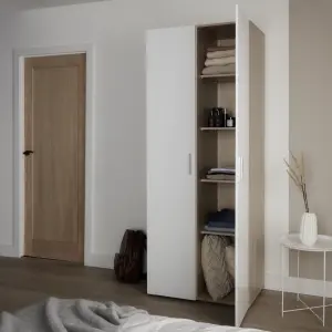 Lamego Modern Matt & high gloss white oak effect Double Wardrobe (H)2009mm (W)787mm (D)497.5mm