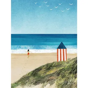 Henry Rivers Beach Girl I Canvas Print Blue/Green (40cm x 30cm)