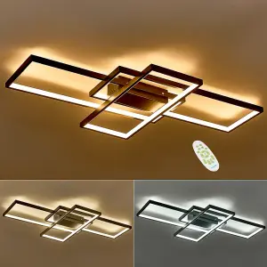 Black Frame Modern Rectangular LED Semi Flush Ceiling Light Fixture 110cm Dimmable with Remote