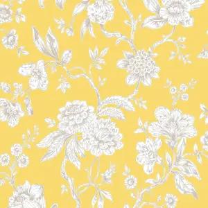 GoodHome Davenham Yellow Metallic effect Floral Smooth Wallpaper