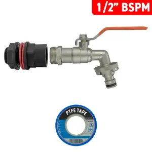 water butt/rain barrel/tank outlet adaptor with metal lever tap,1/2" (requires a 21mm hole)