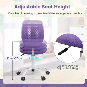 Costway Kids School Desk Chair Ergonomic Study Chair Rolling Swivel Task Chair w/ Adjustable Height Purple