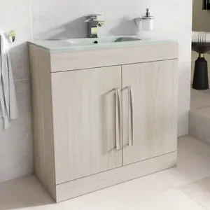 Whitfield 800mm Single Bathroom Vanity with Integrated Glass Basin White Wood