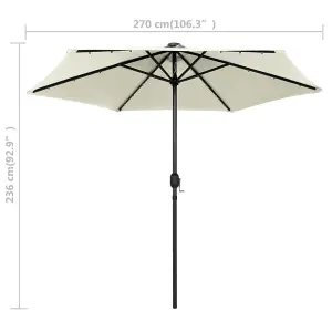 Berkfield Parasol with LED Lights and Aluminium Pole 270 cm Sand White